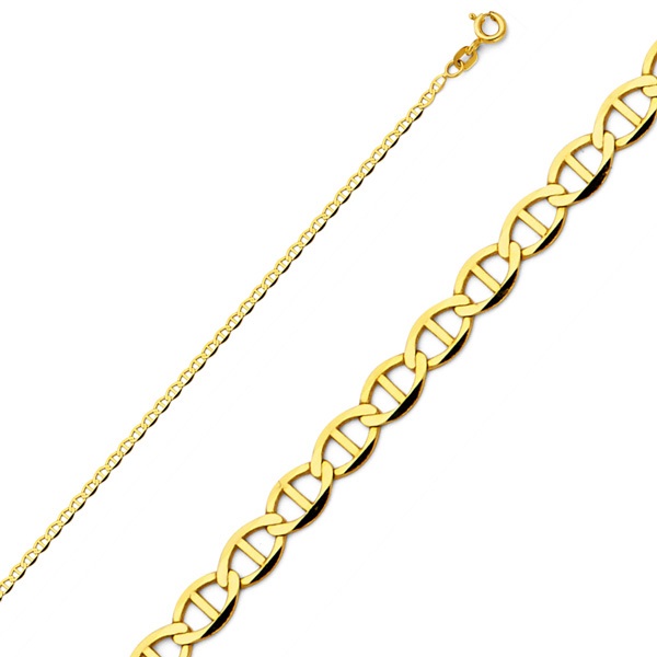 2mm 14K Yellow Gold Solid Flat Mariner Chain Necklace 16-24in