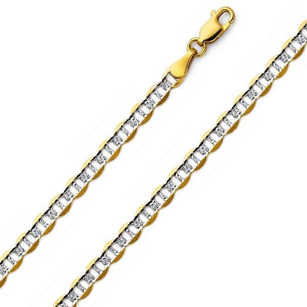 4.5mm 14K Two Tone Gold Men's Flat Mariner Chain Necklace 20-24in