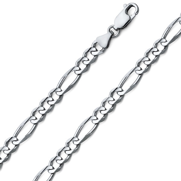 6mm 18K White Gold Men's Figaro Link Chain Necklace 20-30in