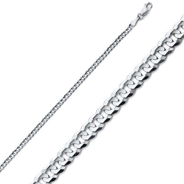 2.5mm 18K White Gold Concave Curb Cuban Link Chain Necklace 16-30in