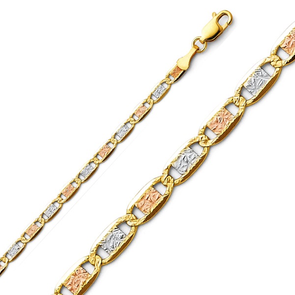 3.3mm 14K Tricolor Gold Pave Valentino Chain Necklace 18-24in