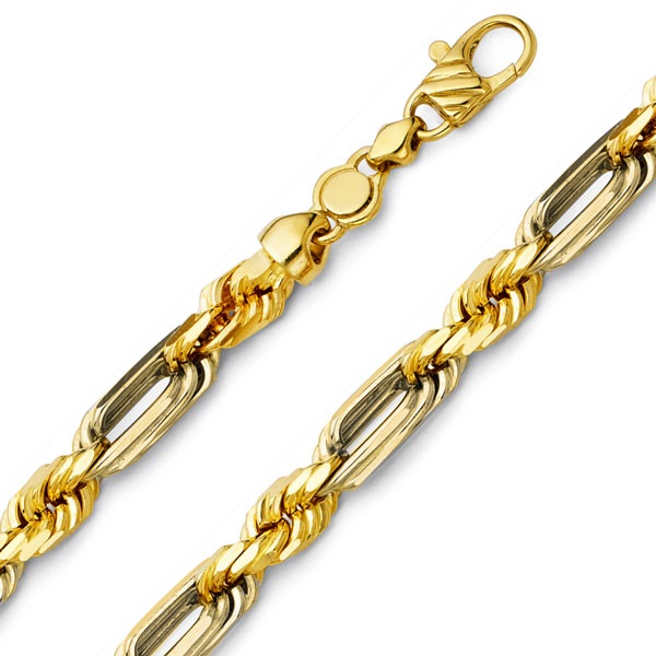  7.5mm 14K Yellow Gold Men's Diamond-Cut Milano Rope Chain & Bracelet