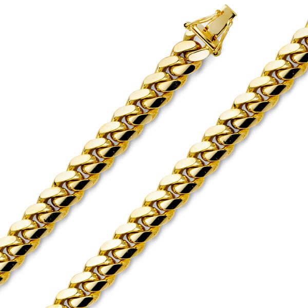 8.5mm 14K Yellow Gold Solid Men's Miami Cuban Link Chain Necklace 24-26in