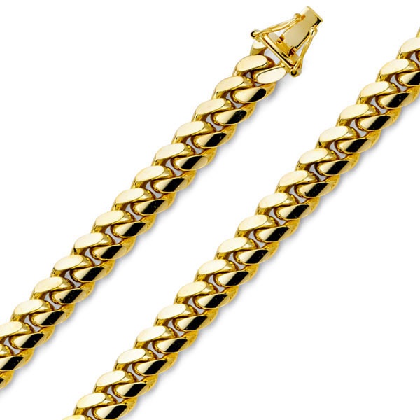8.5mm 14K Yellow Gold Men's Miami Cuban Link Chain Necklace 24-26in