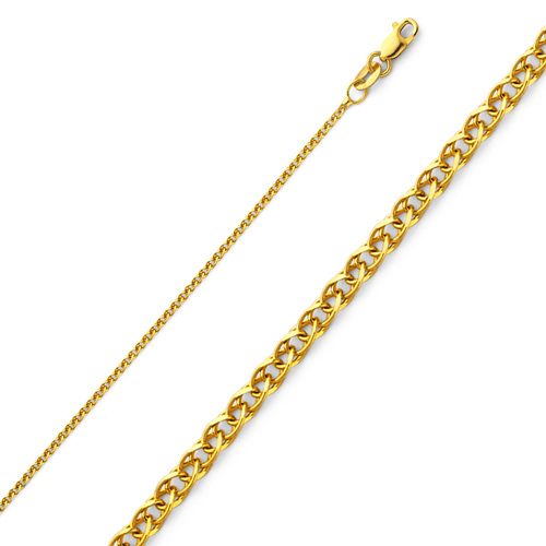 1.2mm 14K Yellow Gold Flat Open Spiga Wheat Chain Necklace 16-24inch