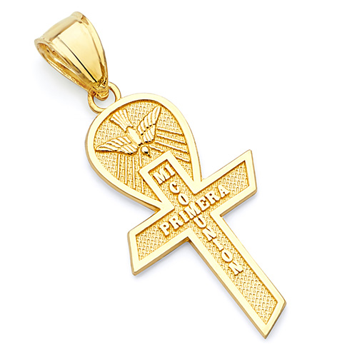 My First Communion Spanish Text Cross Pendant in 14K Yellow Gold- Small