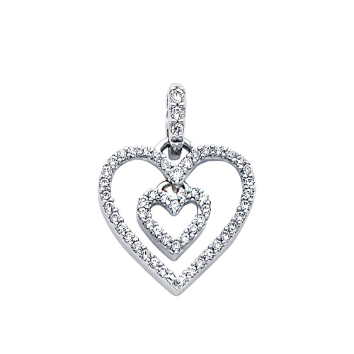 14K White Gold CZ Love Heart Pendant