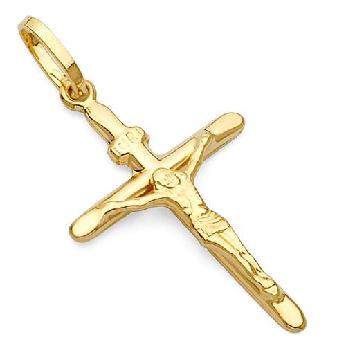 Small Tapered Crucifix Pendant in 14K Yellow Gold - Classic