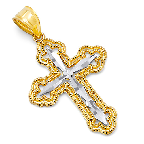 Small Budded Passion Cross Pendant in 14K TwoTone Gold