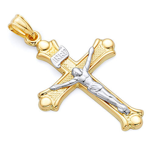 Budded 14K Two-Tone Gold Crucifix Pendant