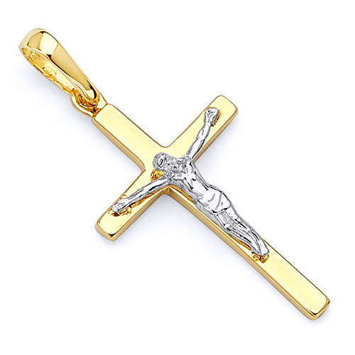 Simplistic 14K Two-Tone Gold Crucifix Pendant