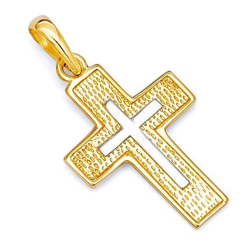Grained 14K Two-Tone Gold Cross Religious Pendant