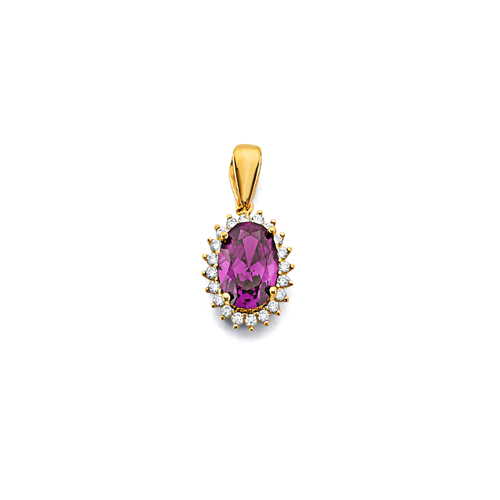 Mini Halo Birthstone Oval Solitaire CZ Pendant in 14K Yellow Gold