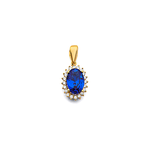 Mini Halo Birthstone Oval Solitaire CZ Pendant in 14K Yellow Gold