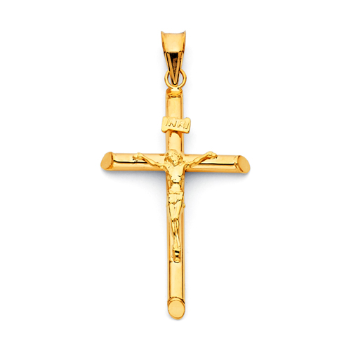 Medium Rod Crucifix Pendant in 14K Yellow Gold - Classic
