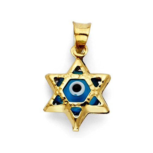  Star of David Evil Eye Pendant Charm - 14K Yellow Gold