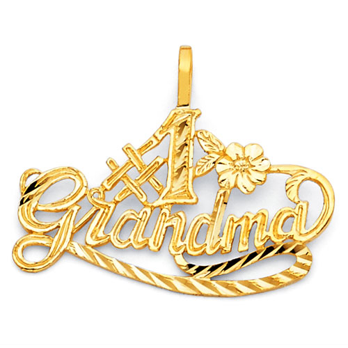 Mother's Day gift idea -  Whimsical #1 Grandma Pendant in 14K Yellow Gold