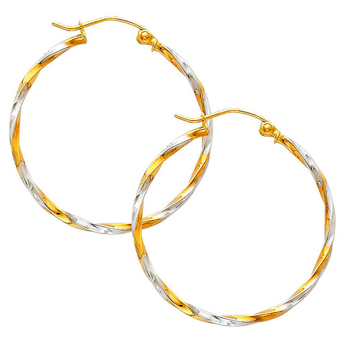 Twisted Tube Hoop Earrings - 14K Two- Tone Gold 1.5mm x 1 inch