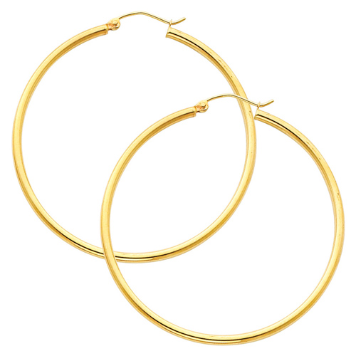 Polished Hinge Extra Large Hoop Earrings - 14K Yellow Gold 2mm x 2.6 inch