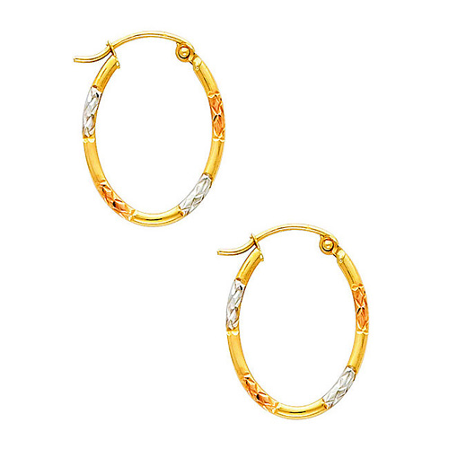 Crisscross Diamond-Cut Small Oval Hoop Earrings - 14K Tricolor Gold