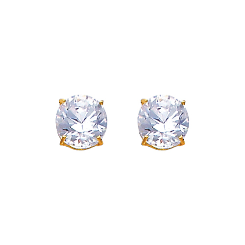 14K Yellow Gold 6mm Round CZ Solitaire Basket Stud Earrings with Push-Back for Lady and Children