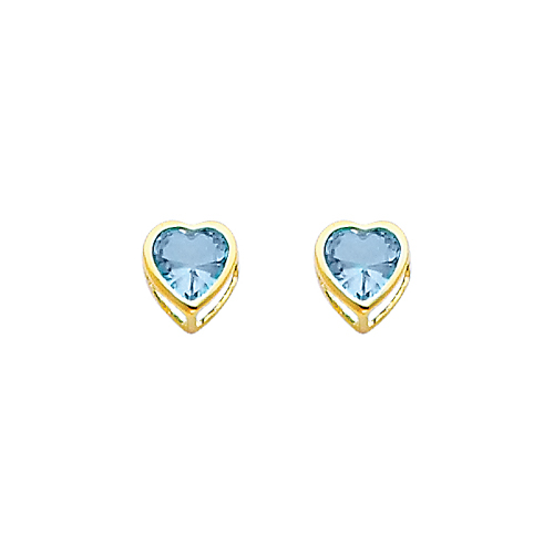 5mm Heart Birthstone Color CZ Stud Earrings in 14K Yellow Gold