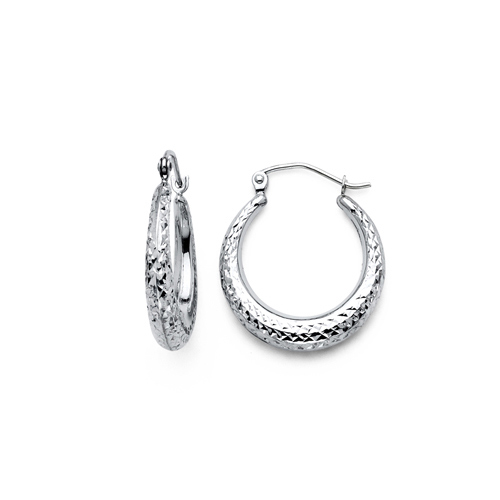 Crescent Diamond-Cut Petite Hoop Earrings - 14K White Gold 0.6 inch