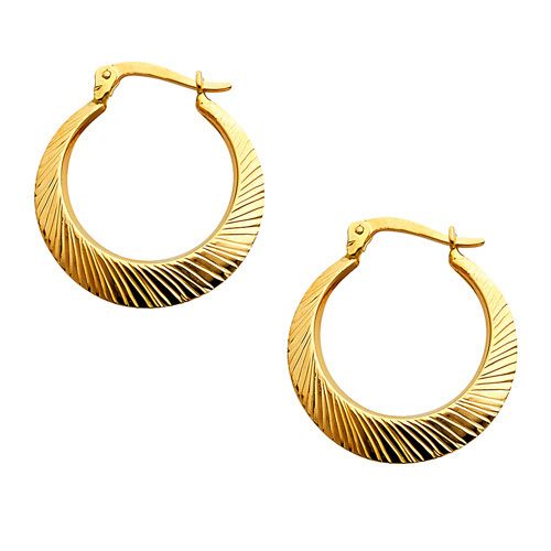 Crescent Diamond-Cut Smooth Small Hoop Earrings - 14K Yellow Gold