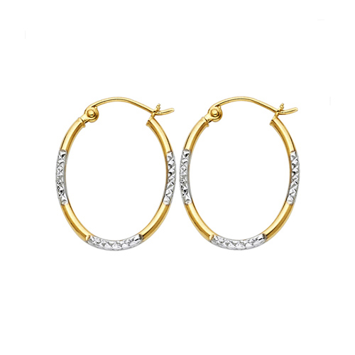 Crisscross Diamond-Cut Small Oval Hoop Earrings - 14K Two-Tone Gold