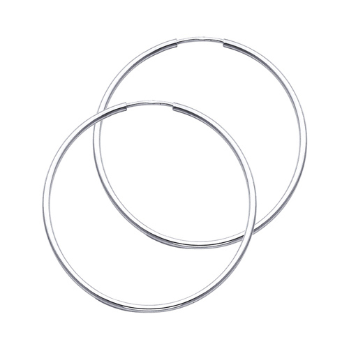 Polished Endless Large Hoop Earrings - 14K White Gold 1.5mm x 1.6 inch