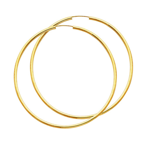 14K Yellow Gold Polished Endless Extra Large Hoop Earrings - 2mm x 2.6 inch