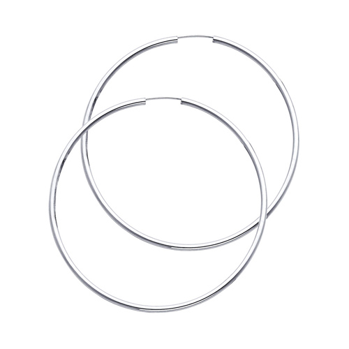 Polished Endless Large Hoop Earrings - 14K White Gold 2mm x 2.16 inch