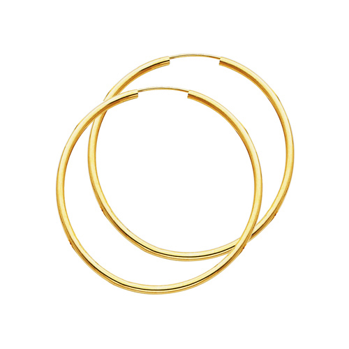 Polished Endless Large Hoop Earrings - 14K Yellow Gold 2mm x 1.8 inch