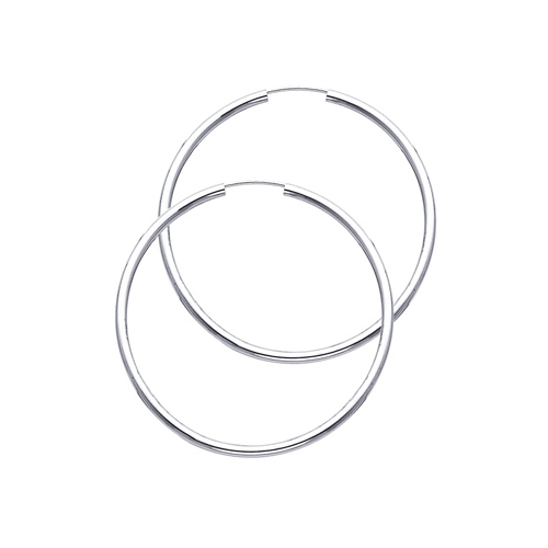 14K White Gold Polished Endless Medium Hoop Earrings - 2mm x 1.37 inch