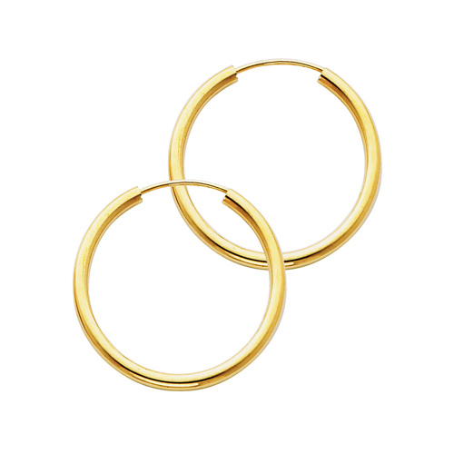 Polished Endless Medium Hoop Earrings - 14K Yellow Gold 2mm x 1 inch