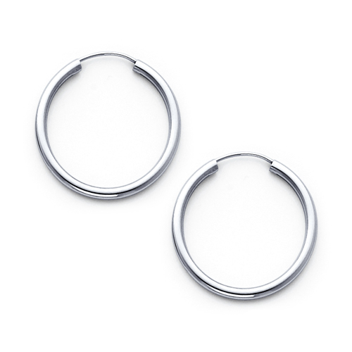 Polished Endless Petite Hoop Earrings - 14K White Gold 2mm x 0.6 inch