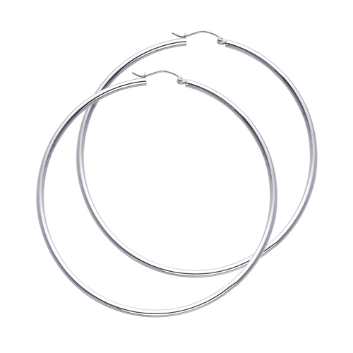 Polished Hinge Extra Large Hoop Earrings - 14K White Gold 2mm x 2.6 inch