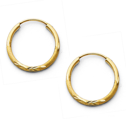 Diamond-Cut Satin Endless Petite Hoop Earrings - 14K Yellow Gold 1.5mm or 0.62 inch