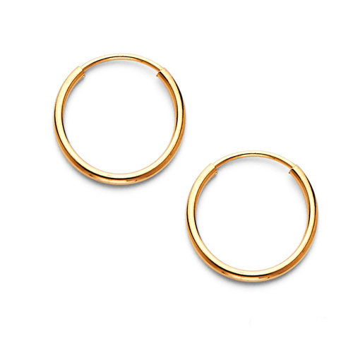 Thin Polished Endless Mini Hoop Earrings - 14K Yellow Gold 0.4 inch
