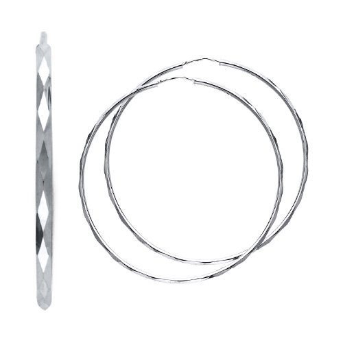 Faceted Endless Large Hoop Earrings - 14K White Gold 1.5mm x 1.8 inch