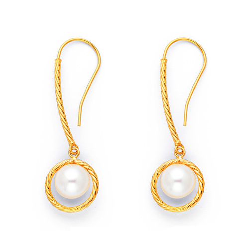 Mother's Day gift idea - Twisting Rope Knot Pearl Drop Earrings for Women in 14K Yellow Gold