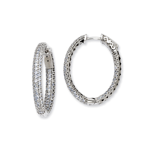 Elliot Skye In & Out 3-Row Pave CZ Small Oval Hoop Earrings - Sterling Silver Rhodium