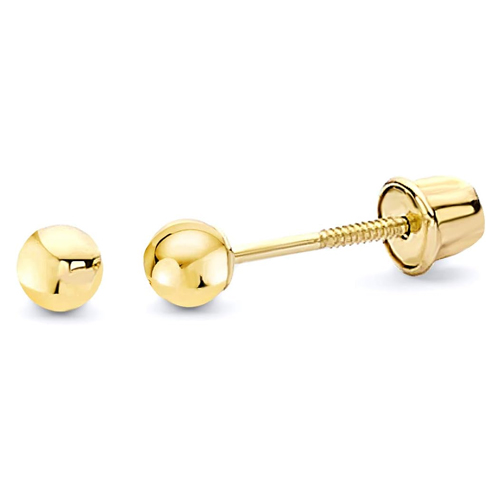 3mm Solid Gold Ball Stud Earrings in 14K Yellow Gold