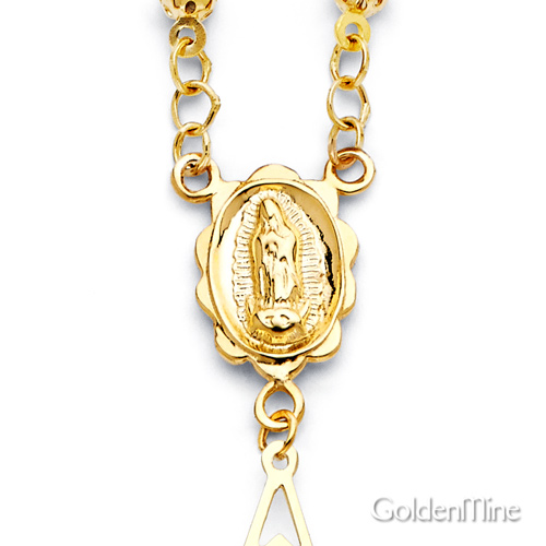 GoldenMine 14k Tri Color Gold CZ Guadalupe Medal Pendant Size : 26 x 15 mm