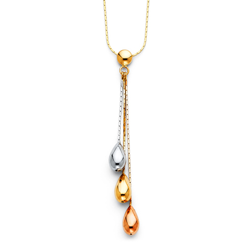 Raindrop Tassel Charm Necklace in 14K TriGold