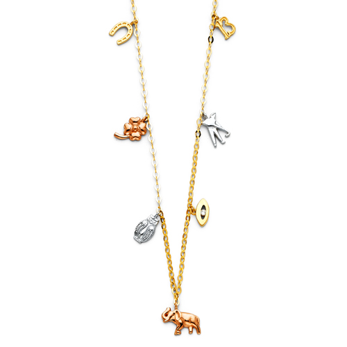 Dangling Good Luck Charms Necklace in 14K Tricolor Gold