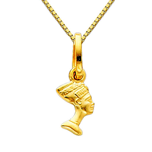 Egyptian Queen Nefertiti Charm Necklace with Box Chain - 14K Yellow Gold (16-22in)