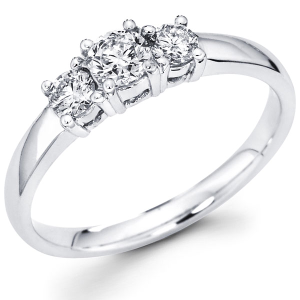 Three Stone 14K White Gold Diamond Engagement Ring 0.55 ctw
