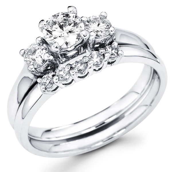 Three Stone Round Diamond Bridal Wedding Ring Set 0 75 Ctw Three Stone Round Diamond Bridal Wedding Ring Set 0 75 Ctw Goldenmine