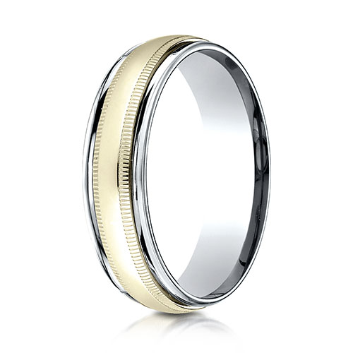 6mm 14K Two-Tone High Polished Milgrain Benchmark Wedding Ring